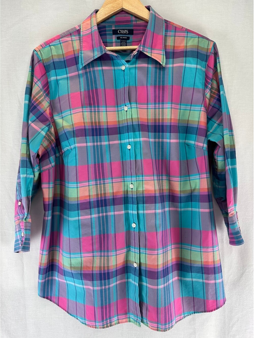 Chaps 1X Multicolor 100% Cotton Madras Plaid Button-Down Shirt